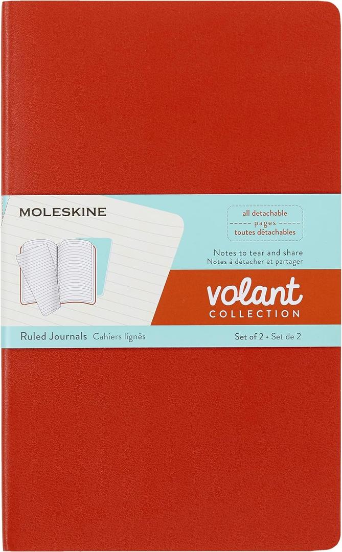 Moleskine Volant Journal, Large, Ruled, Coral Orange/Aquamarine Blue (5 x 8.25)