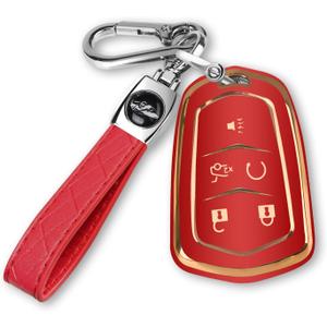 MILD EAST For Cadillac Key Fob Cover with Keychain TPU Protector Suitable for Cadillac Escalade CTS SRX XT5 ATS STS CT6 Key Shell Case Holder (Red)