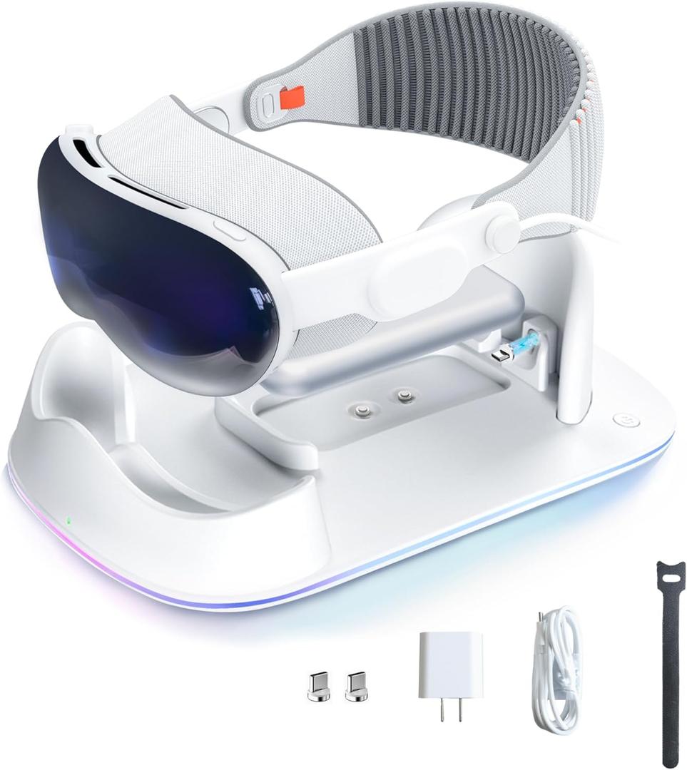 Charging Dock Compatible with Vision Pro, Supporting LED Breathing Lights/Magnetic Charging and Vision Pro Battery Charger Stand,Designed for Apple Vision Pro Stand, white, VR-15