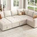 HONBAY Sectional Sleeper Sofa Couch with Pull Out Bed, Convertible L Shaped Couch with Storage, Sleeper Sectional Sofa Bed for Living Room, Beige