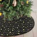 Black Christmas Tree Skirt with Glitter Golden Star Print 30 Inch Xmas Tree Skirt Base Cover Mat for Christmas Tree Holiday Home Party Decorations - 78cm