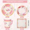 JarThenaAMCS Spring Mother's Day Floral Tea Party Supplies Serve 24 Pink Flower Disposable Paper 7 & 9 Inch Plates Napkins 9oz Teacup with Handle Total 120 Pcs for Wedding Bridal Shower Dinnerware