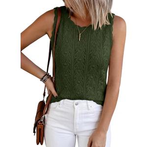 BTFBM Crochet Tank Tops for Women Hollow Out Sleeveless Loose Sweater Vest Top Summer Spring 2026 Beach Vacation Clothes (Green, L)