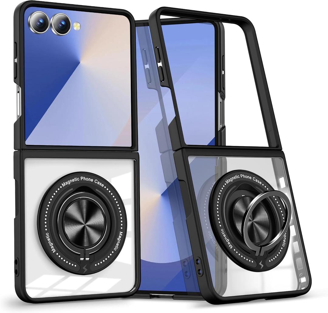 Magnetic Case for Samsung Galaxy Z Flip 7, [Compatible with MagSafe] Military Grade Shockproof Slim fit Samsung Z Flip 7 Phone Case with Magnetic Ring Kickstand, Matte Black