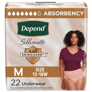Depend Silhouette Adult Diapers, Incontinence & Postpartum Bladder Leak Underwear for Women, Maximum Absorbency, Medium, Pink, 22 Count, Packaging May Vary