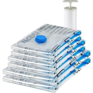 Basics Vacuum Storage Bags for Clothes, Space Saving Compression Storage Bags with Hand Pump, Heavy Duty, Stackable, Jumbo Size, Clear, 6Pack