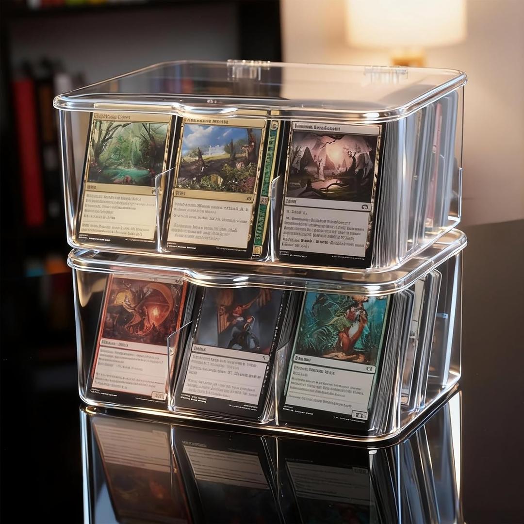 PUGED 2 Pack Large MTG Card Storage Box 4200+ Acrylic Clear Cards Trading Box Display Organizer Cases with Removable Dividers for MTG TCG Cards