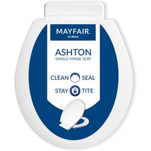 Mayfair Ashton Easy to Clean Single Hinge Toilet Seat, Modern Slow Close Wood Toilet Seat, Made in USA, Round, White