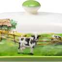Cow Butter Dish with Lid for Countertop, Large Ceramic Embossed Butter Keeper Holder Storage, Farmhouse Butter Container Tray for East West Coast Butter Cow Kitchen Decor