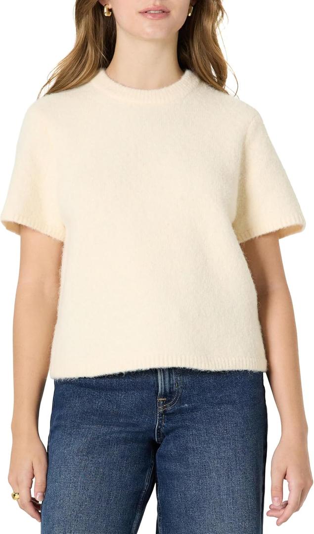 Amazon Essentials (Demi's Pick) Women's Relaxed-Fit Faux Mohair Short Sleeve Sweater Top (Cream)