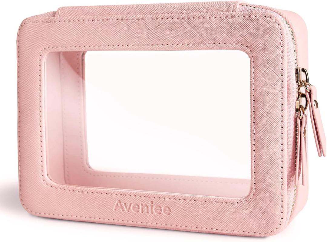 Aveniee Clear Makeup Bag Organizer, Travel Toiletry Bag for Women, Waterproof Cosmetic Pouch with Zippers,Car Accessories Organizers and Storage Case,Pink,Medium Classic
