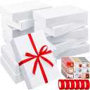 Qeeenar 48 Pack Extra Large Gift Boxes with Lids Set, 6 Rolls Red Wrap Tape, 90 Paper Tag Stickers, Clothes Shirt Boxes for Presents Holidays Birthday (Classic,17 x 11 x 4'')