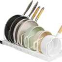 pull out pots and pans organizer under cabinet, pot lid organizers inside cabinet holders for kitchen, Horizontal and vertical pulling modes, lid rack for pot lids (White vertical)