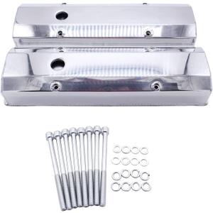 1 Set SHLPDFM Valve Covers Fabricated Silver Polished Aluminum Tall Valve Covers 1/4" Billet Rail Fits for Chevy SBC 283 302 305 327 350 383 400 6351 Engine blocks 1958-1986
