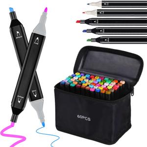 Cautyfky 60 Colors Dual Tip Alcohol Markers, Dual Tips Art Markers, Permanent Sketch Marker Set for Adults Coloring, Painting, Sketching, Illustrations