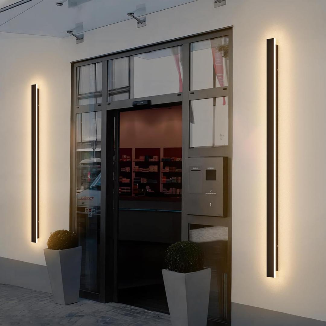 2 Pack 47.25inch Long Outdoor LED Wall Lights 35W Black 3000K Warm White Porch Lights Acrylic Waterproof IP65 Exterior Wall Light Fixtures for House Patio Porch Courtyard