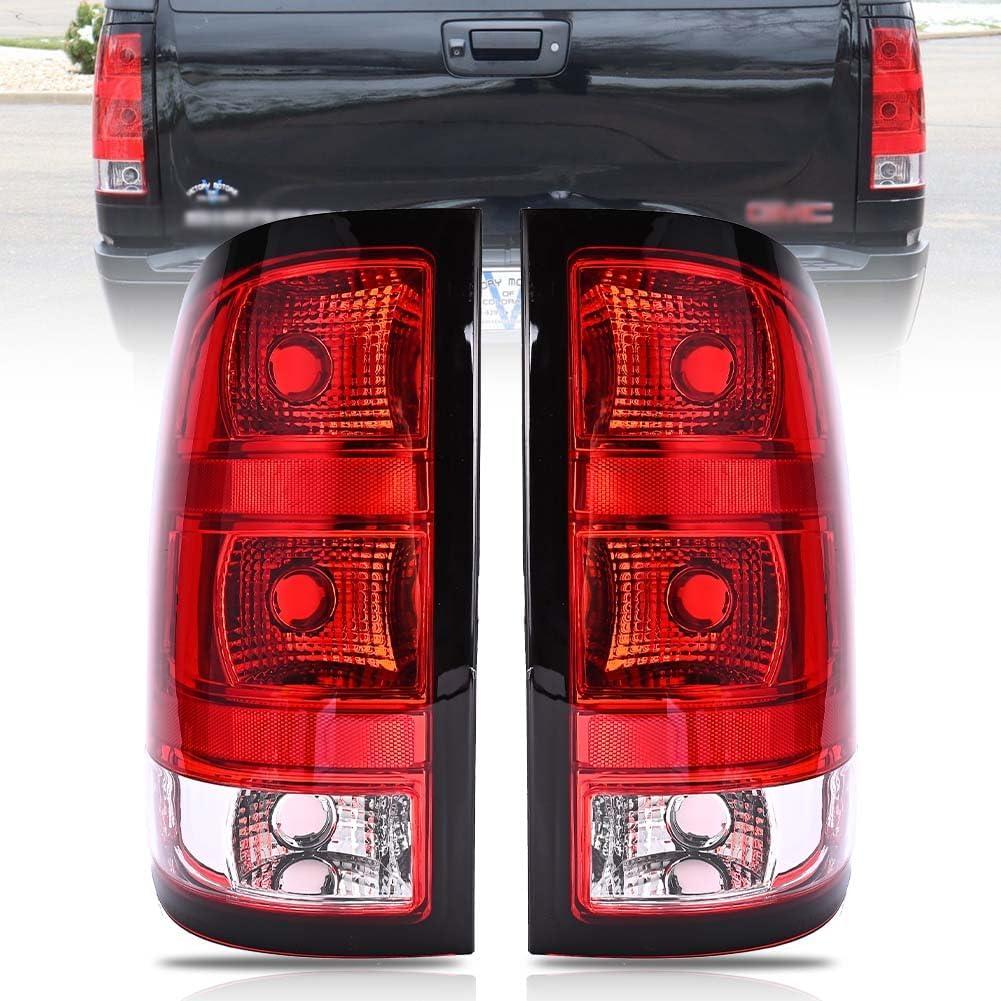Tail Lights for 2007 2008 2009 2010 2012 2013 GMC Sierra, GMC Sierra 1500 2500HD 3500HD, Tail Light Assembly Driver & Passenger Side Taillights, Sierra Brake Rear Lamp, Red, Black Edge, 1 Pair