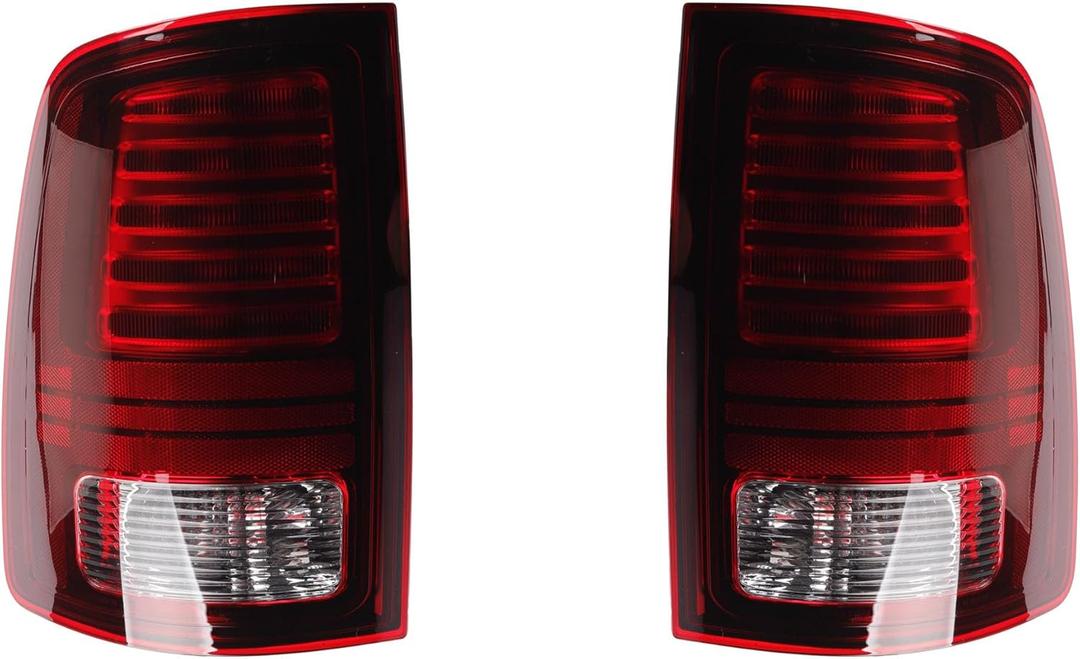 Dasbecan LED Tail Lights Assembly w/Bulbs Compatible With Dodge RAM 1500 2013-2018 RAM 1500 Classic Warlock 2019-2022 RAM 2500 3500 2014-2018 Red Lens Black Interior Left+Right 1Pair
