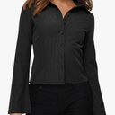 ECHOINE Women Button Down Shirts Long Sleeves Slim Fitted Casual Collared Blouses Work Striped Tops, M