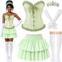 JaGely 5 Pcs Princess Fairy Costume for Women Corset Tops Skirt Headband Gloves Socks Adult Dress Carnival Role Play Party Large