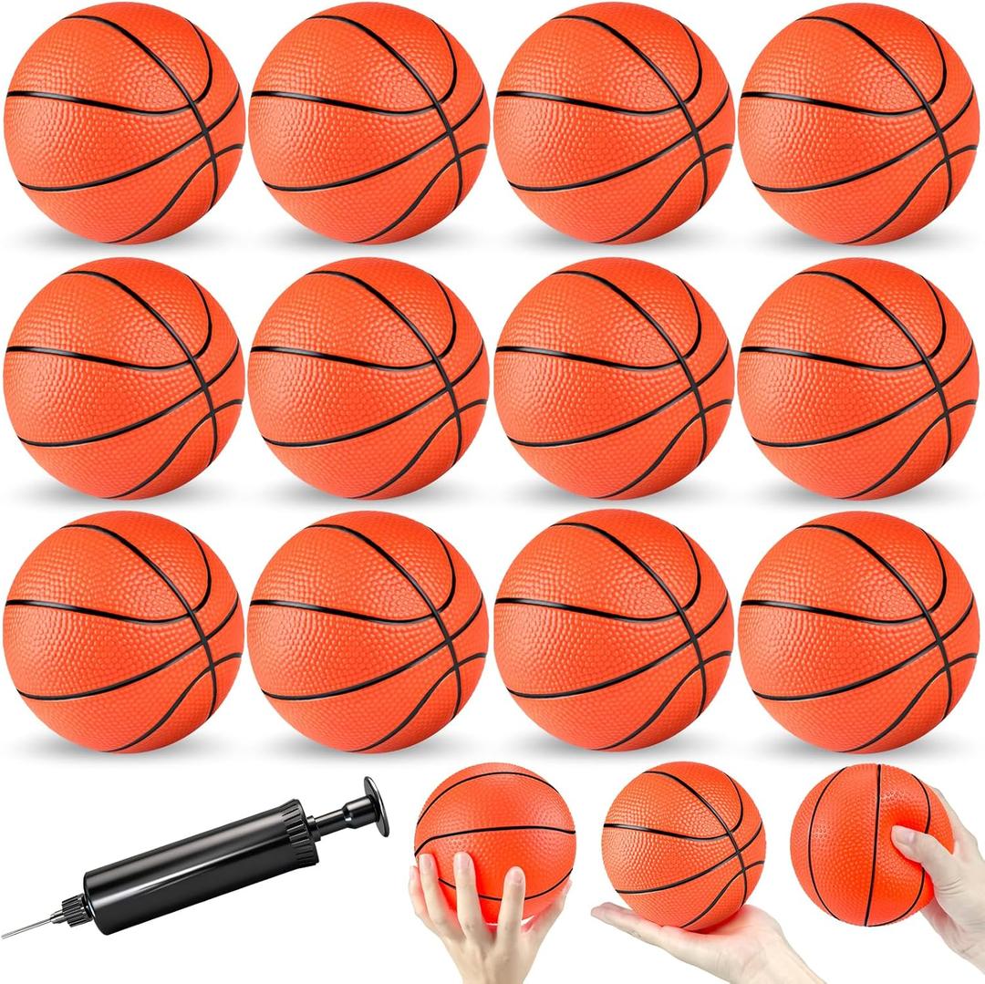 Hymaz 12 Pack 4 Inch Mini Basketball Ball, Small Basketballs Set with Pump for Toddlers Kids Basketball Gifts, Inflatable Ball for Basketballs Hoop Beach Pool Sports Arcade Games Party Favor