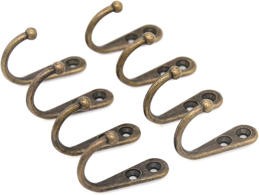 8 PCs Antique Brass Wall Mounted Single Prong Hooks - Wall Hook - Hat Hangers Robe Hooks for Scarf, Bag, Towel, etc.