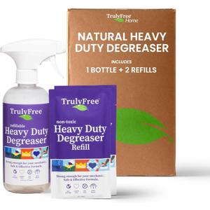 Heavy Duty Degreaser- Grease Remover & Grime Cleaner for Kitchen, Automotive & More, Household Cleaning Supplies, Fragrance-Free, Includes 16 oz Reusable Empty Bottle & 2 Refills (4 oz)