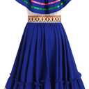 Mexican Dress for Girls Floral Embroidered Traditional Mexican Folklorico Dress Toddler Cinco de Mayo Fiesta Party Dresses (Blue, 7-8 Y)