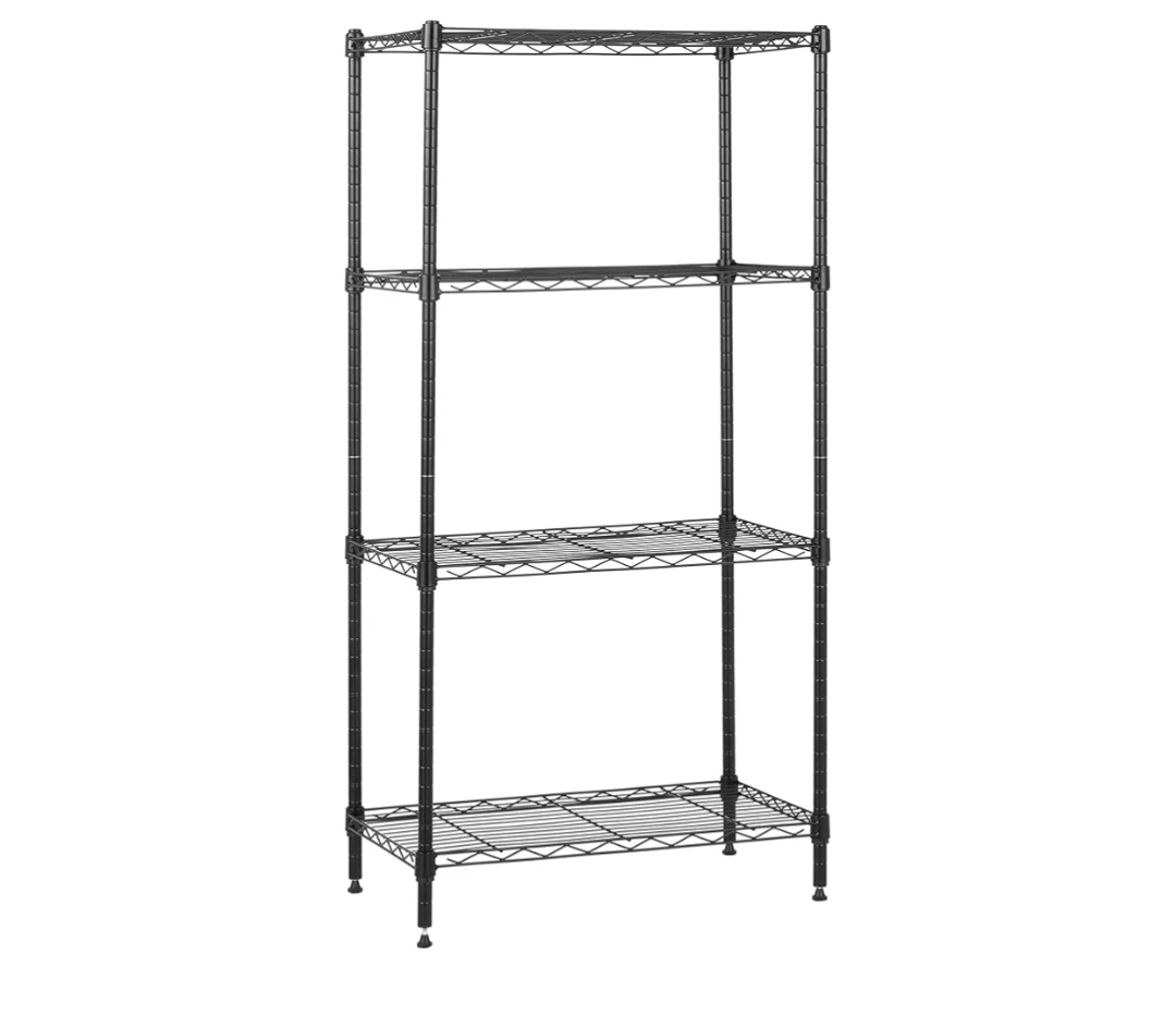 Amazon Basics 4-Shelf Steel Wire Storage Rack, Adjustable, Sturdy, Easy Assembly, 13.4 D x 23.2 W x 48 H in, Black