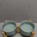 Ceramic Dog and Cat Bowl Set with Wooden Stand, Modern Cute Weighted Food Water Set for Small Size Dogs (13.5OZ) & Medium Sized Dogs (28.7OZ) & Cats (3.6 Cups, 2 × Morandi Green)