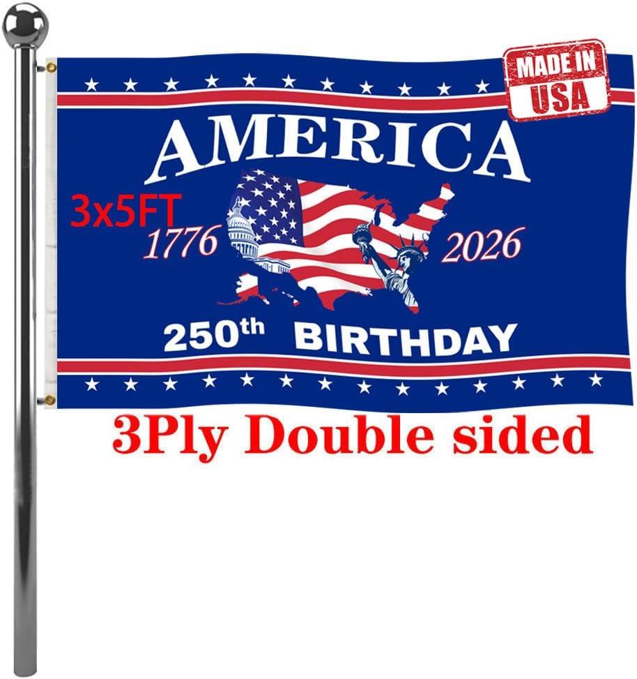 Jayus Double Sided 250th Anniversary American USA Flags 3x5 Outdoor- Vivid Colors 3Ply 1776-2026 250 Years Birthday Patriotic Flags Banners- Heavy Duty 100% Polyester with 2 Brass Grommets