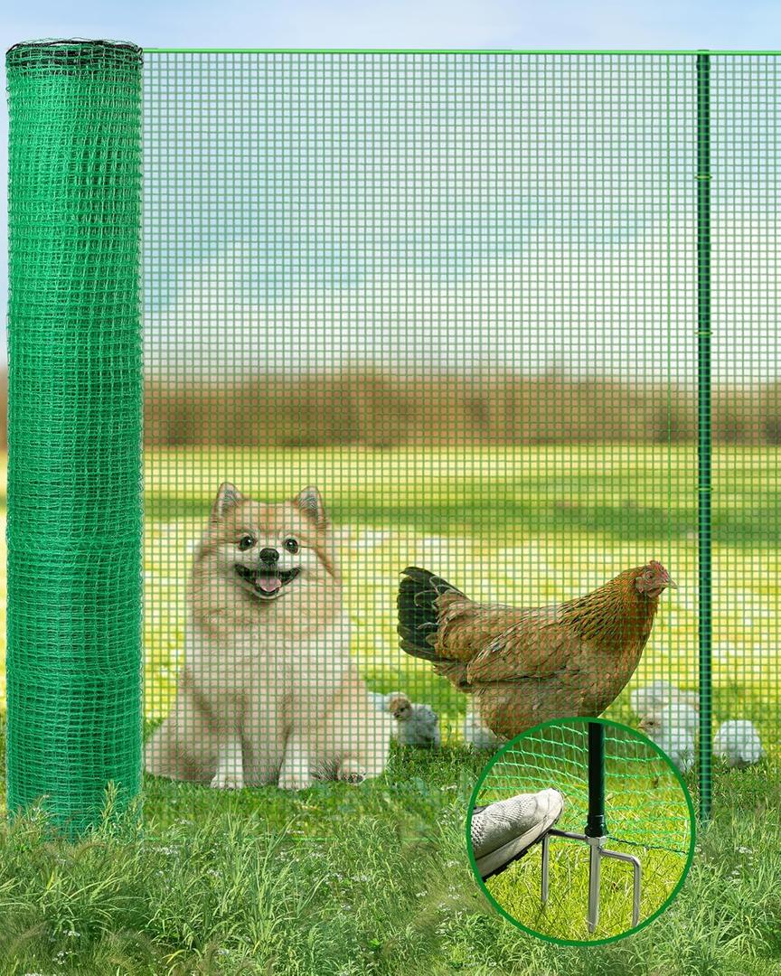 Temporary Fence with Posts, 40" Hx50'L Garden Fence Animal Barrier with Metal Ground Spikes, Temporary Fencing for Garden Backyard Outdoor Animal Protect