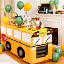Oudain 8 FT School Bus Tablecloth First Day of Party Table Cover School Bus Theme Party Birthday Decoration Washable Fabric Polyester Rectangle Table Cover Protector Birthday Decoration (96" x 30" (Rectangular))
