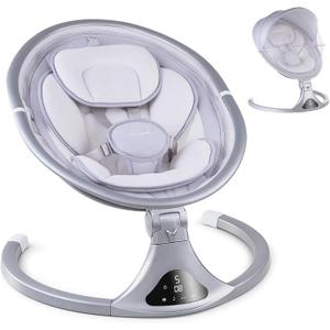 LAREX Baby Swing to Toddler Electric Infant Swing Portable for Newborn Boy Girl, 5 Sway Speeds with Remote Control, 12 Preset Melodies and Bluetooth, 0-6 Months Max 20 Lbs (2024 Model-Sliver)