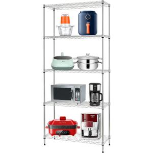 FDW 24" L14" W60" H Wire Shelving Unit Metal Shelf with 5 Tier Layer Rack Strong Steel for Restaurant Garage Pantry Kitchen Garage,Chrome