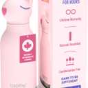 asobu Bestie Bottle Insulated Stainless Steel Water Bottle with Detachable Soft Animal Head Fun Drinking For Kids and Teens with Flexible Reusable Straw 16 Ounce (Bunny)