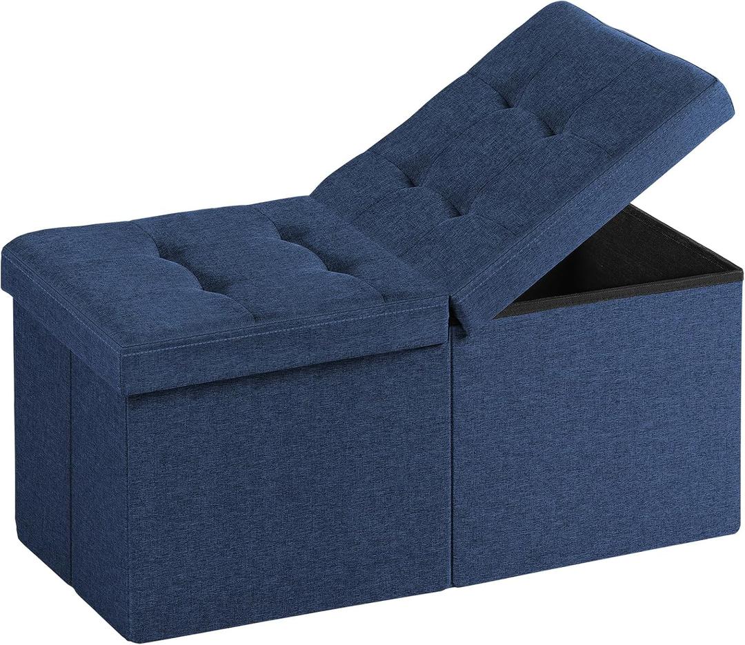 30-INCH Storage Ottoman Bench, Footrest with Storage, End of Bed Bench Coffee Table for Living Room, Bedroom, Entryway, Blue