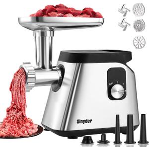 Sinyder Electric Meat Grinder: 2800 Max Stainless Steel Meat Mincer with 2 Blades 3 Plates 3 Sausage Tubes & Kubbe Kit Meat Grinders for Home & Kitchen Use