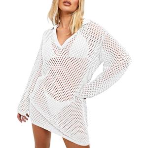 Pink Queen Crochet Swimsuit Cover Up for Women 2025 Sexy Hollow Out Bikini Bathing Suit Coverup Knit Beach Swimwear Dress (White, M)
