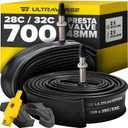Ultraverse Bike Inner Tube for 700x23-25c, 700x28-32c, 700x35-43c 28 inch Bicycle Wheel Sizes with 48mm Presta Valve - Butyl Rubber Tubes for Road and Gravel Bikes - 2 Tubes, 2 tire levers Included