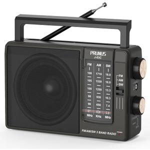 PRUNUS J03C AM FM Radio Portable USB or AA Battery Operated for Home/Outdoor, Large Speaker Excellent Sound, Excellent Reception, Large Tuning Knobs, Gifts for Seniors, No,Internet Radio/Shower Radio