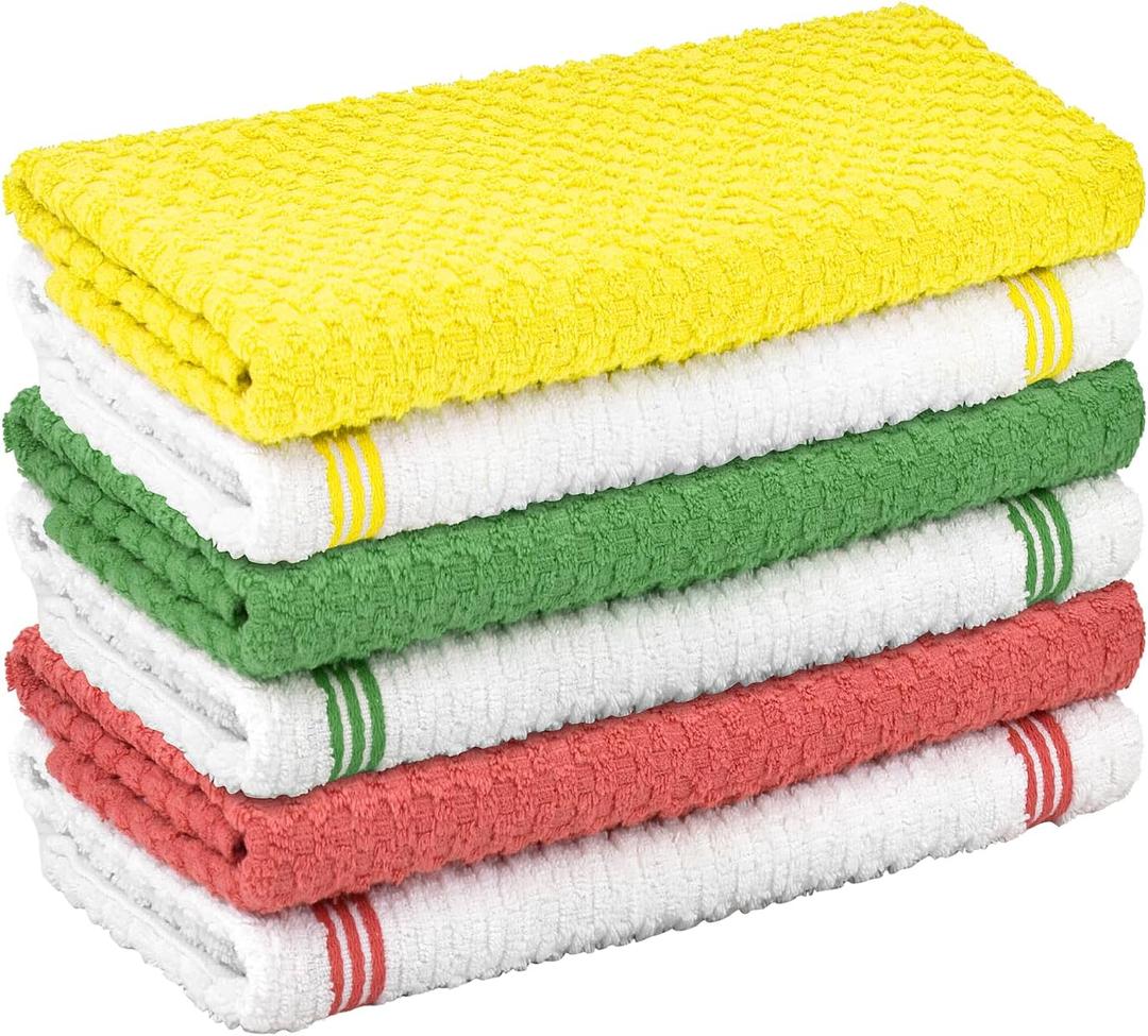 Nialnant 100% Cotton Dish Towels for Kitchen, Super Absorbent Tea Towels, Ultra Soft Hand Towels with Hanging Loop - 15x25, Green+Red+Yellow