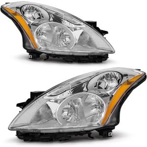 Compatible with Nissan Altima 2010-2012 4Door Sedan Headlights Assembly Chrome Housing Amber Reflector Replacement Left And RightCompatible with Halogen Headlights Models OnlyW/O Bulbs