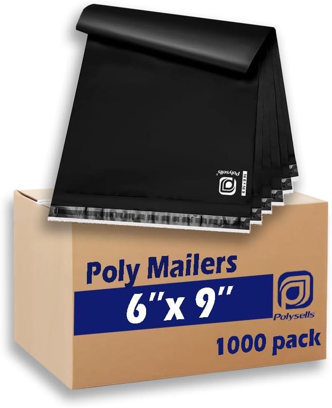 POLYSELLS 1000 pcs 6x9 Inches Black Poly Mailers Shipping Envelopes, Strong Adhesive Sealing, Waterproof, and Tear-resistant Postal Mailing Bags for Clothing, Books, and Accessories POLYSELLS 1000 pcs 6x9 Inches Black Poly Mailers Shipping Envelopes, Strong Adhesive Sealing, Waterproof, and Tear-resistant Postal Mailing Bags for Clothing, Books, and Accessories