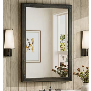 Brown Wooden Mirror, 36"x24" Rustic Farmhouse Solid Wood Frame, Large Rectangular Wall-Mounted or Leaning Mirror for Bedroom, Living Room, Entryway (Brown)