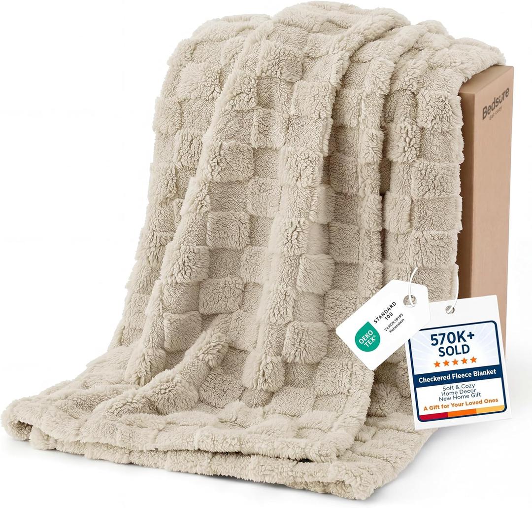 Bedsure GentleSoft Twin Blanket for Bed - Super Soft Cozy Blankets for Kids Girls, Cute Fuzzy Fleece Throws for Bedroom Couch, Neutral, 60x80 Inches (04 Neutral Beige)
