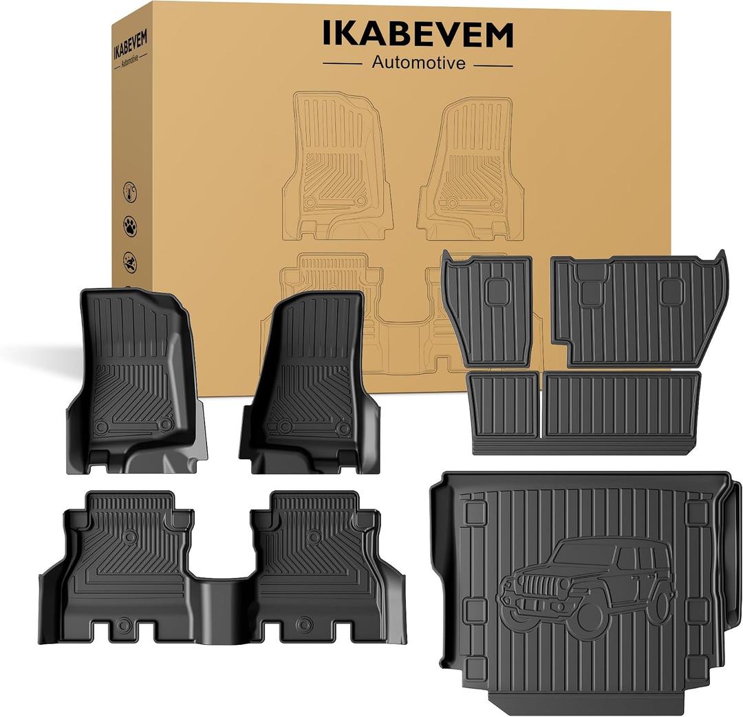 Floor Mats & Cargo Liner & Seatback Mat Fit for 2018-2026 Jeep Wrangler JL Unlimited 4-Door - Custom Fit TPE Floor Liners, Door Sill Guards, Trunk Mat - Full Interior Protection