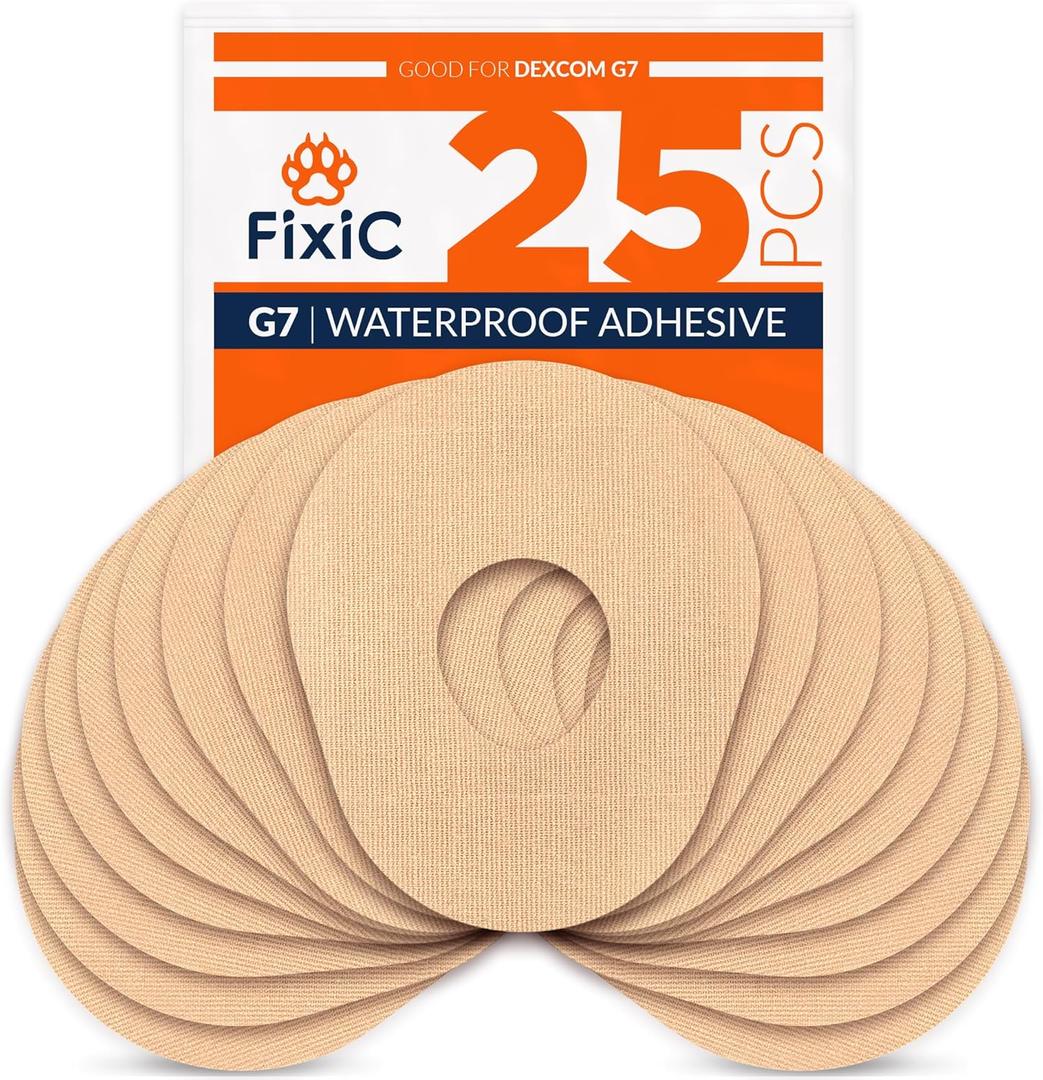FixiC  Adhesive Patches for G7 & Stelo  25 Pack Premium Waterproof Adhesive Patches  Pre-Cut Back Paper  Adhesive Patch for G7  Long Fixation! (Tan)