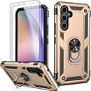 2 x LUMARKE for Galaxy A55 Case with Screen Protector,Pass 16ft. Drop Tested Military Grade Protective Phone Cover with Magnetic Ring Kickstand Compatible with Car Mount Holder Gold (Yellow)