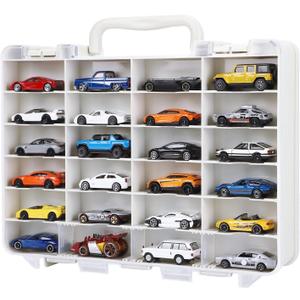 Storage Case for Hot Wheels - Carrying Display Case for 1/64 Scale Toy Cars, 48-Slot Double-Sided Transparent Organizer with Built-in Steps Prevent Sliding & Adjustable Dividers